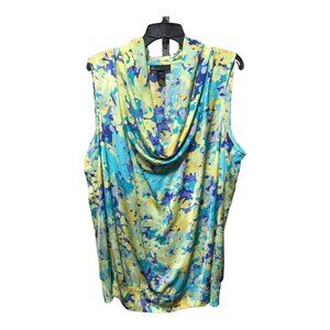 Lane Bryant Yellow aqua Blue floral Sleeveless‎  v Neck Shirt